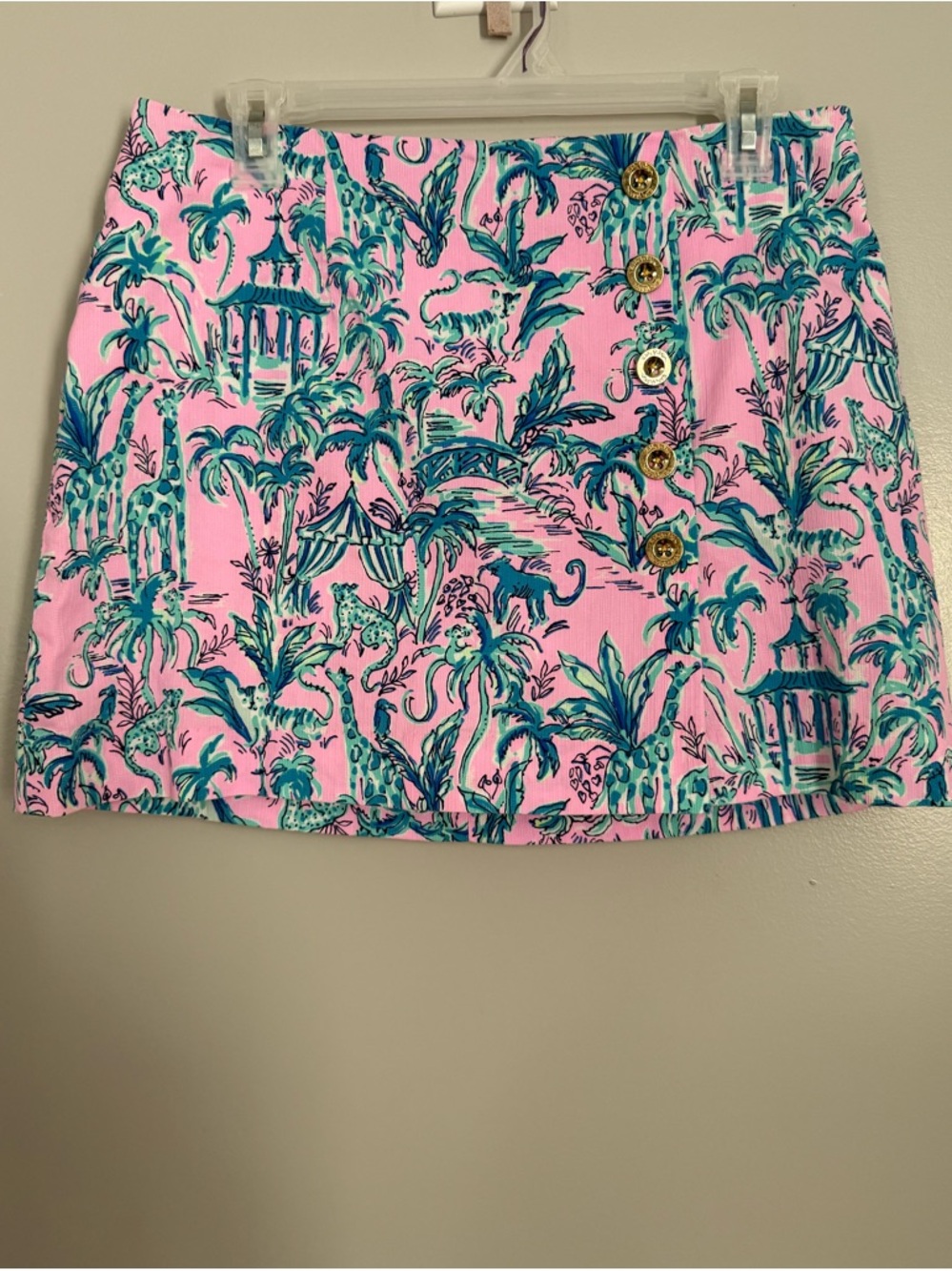 Lilly Pulitzer Pink Palm-Print Button Mini Skirt